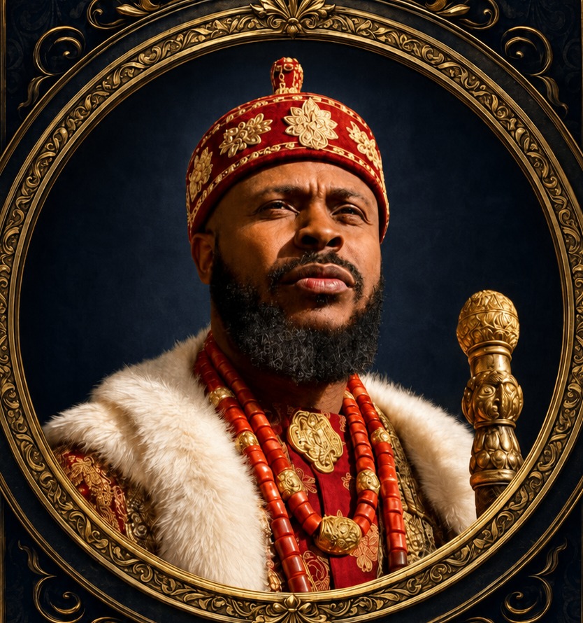 Ceremonial portrait of Odogwu Kiwi, Onyi Anumba, recognised as a Founding Living Legend.