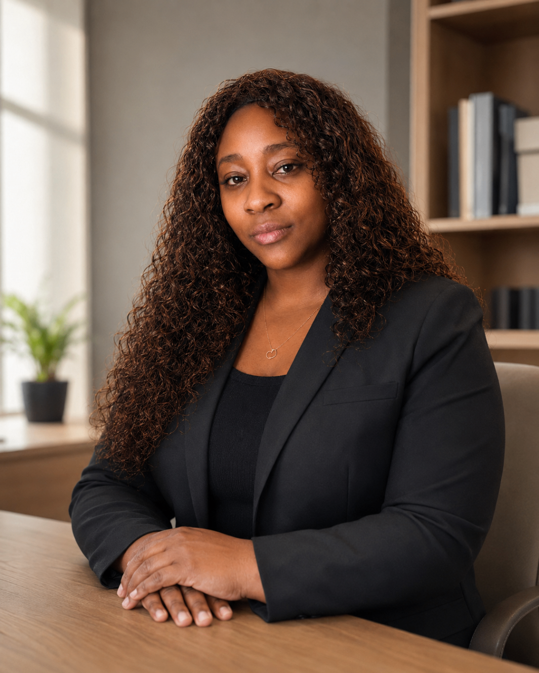 Nokulunga Sweetness Shabalala seated at a desk, representing the leadership, thinking and long-term vision behind the Foundation.